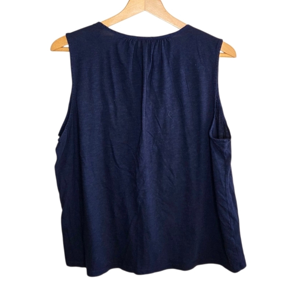 Loft | Navy Blue Tie and Textured Upper Tank Top Size Large 100% Cotton - Picture 4 of 4